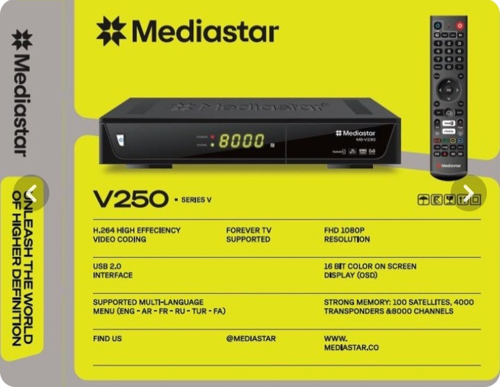 گیرنده دیجیتال مدیا استار مدل V250 با ریموت کنترل جدید
